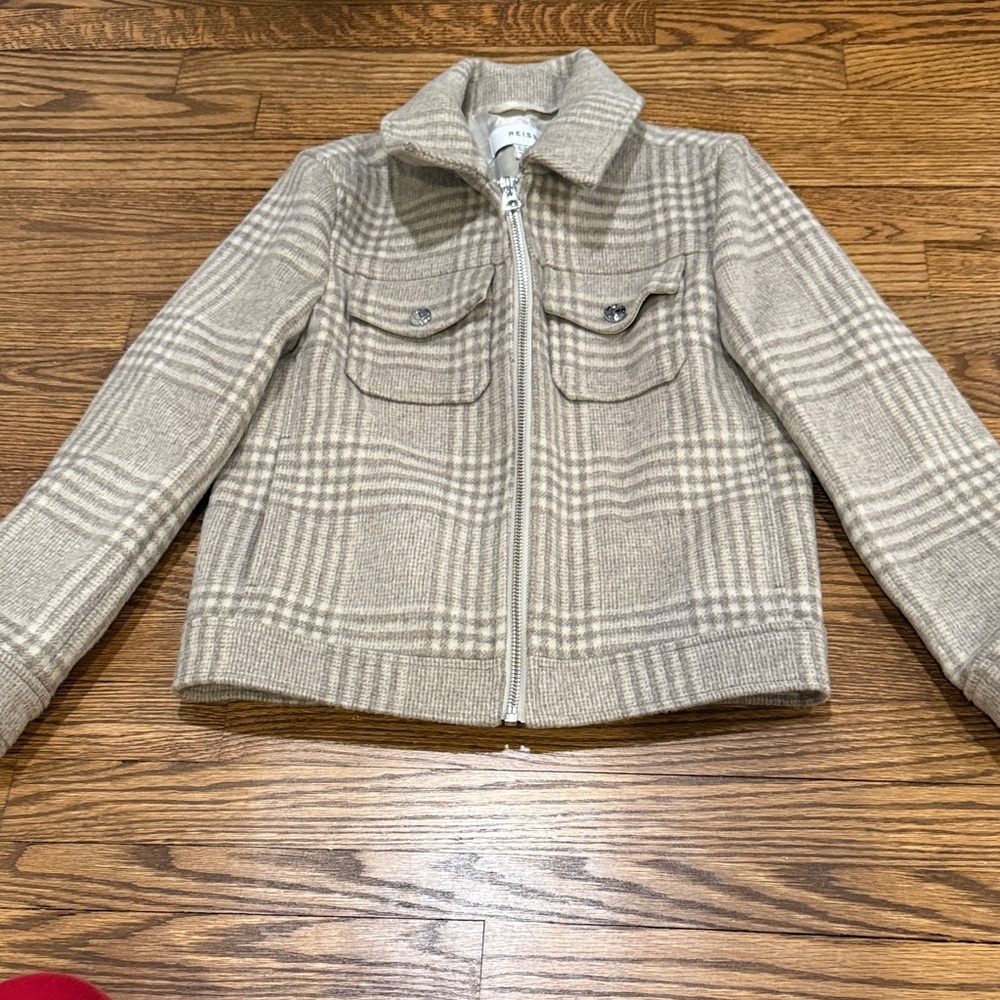Reiss Kids Plaid Pea Coat in Beige Size 8-9 - Picture 1 of 4